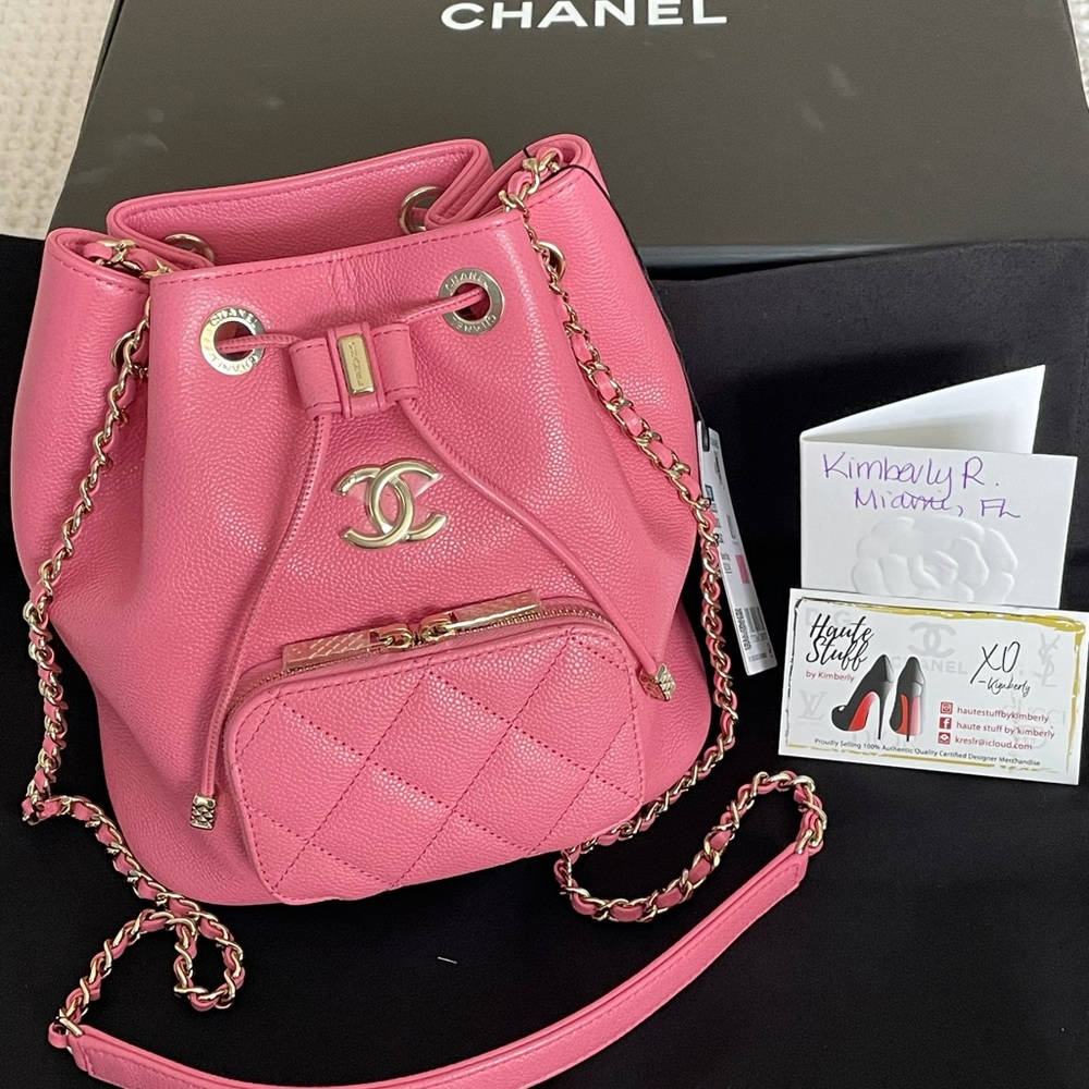 NEW 21B Chanel Bucket Bag Pink Crossbody Caviar - Picture 13 of 15